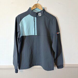 FJ FootJoy Dryjoys Golf Jacket NBC Logo 1/2 Zip Men's M Gray & Lt. Blue Jacket
